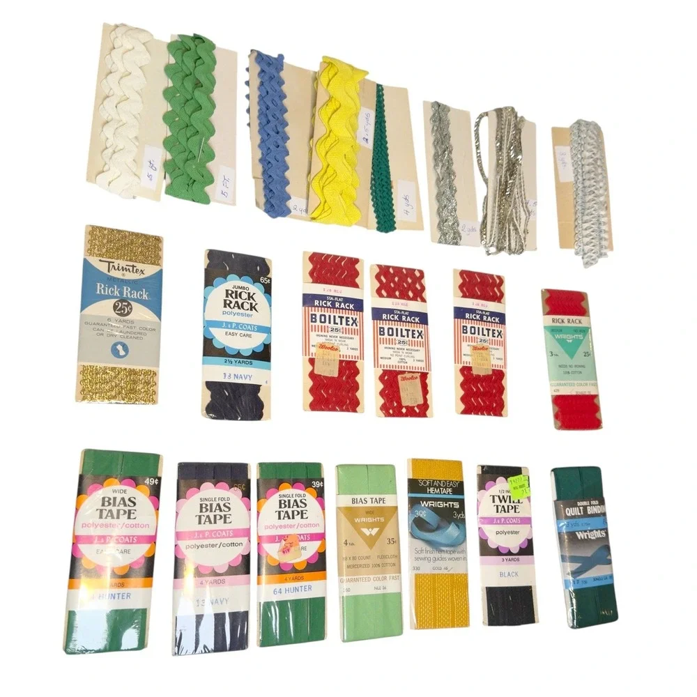 Vintage Sewing‎ Notions Lot Wrights Boiltex Rick Rack Bias Tape Hem Tape 21pc